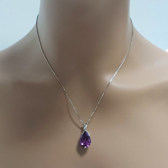 Fine Jewelry  925 Silver Amethyst Teardrop Necklace - Picture 1 of 4